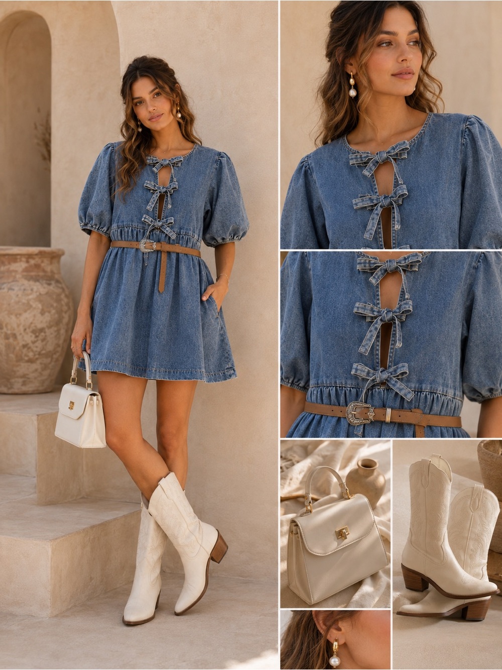 Sofie The Label Blue Dress Puff Sleeve M Coquette denim Western babydoll B2 - Picture 2 of 9